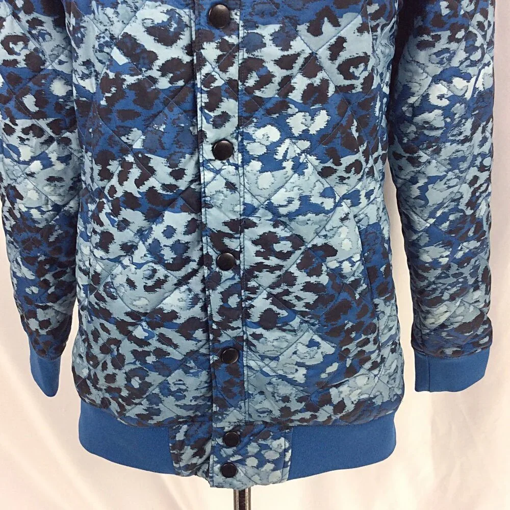 The North Face Anna Quilted Bomber Jacket Womens XS Blue Leopard Print Insulated